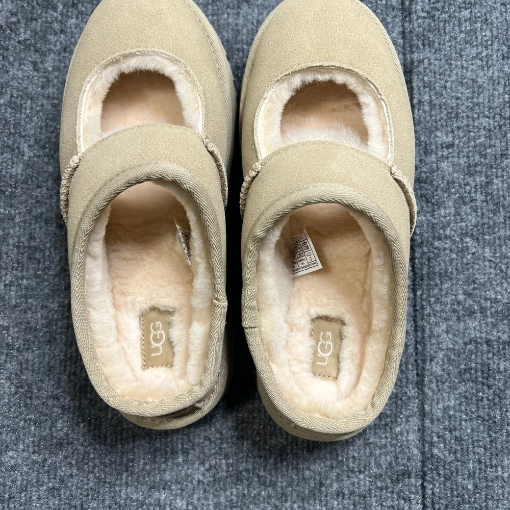 NIB UGG Bea Mary Jane Slippers Kids 4 Suede Sheepskin Wool Mustard Seed 1166552K